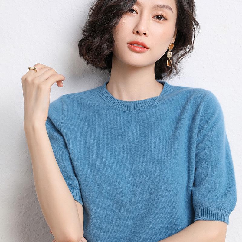 2023 Spring/Summer Women's Loose Knit Round Neck Half Sleeve Pullover Sweater