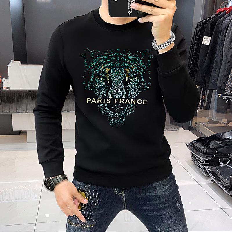 European Men's Laser Tiger Head Sweatshirt – Versatile, Trendy, Warm Fleece-Lined Pullover