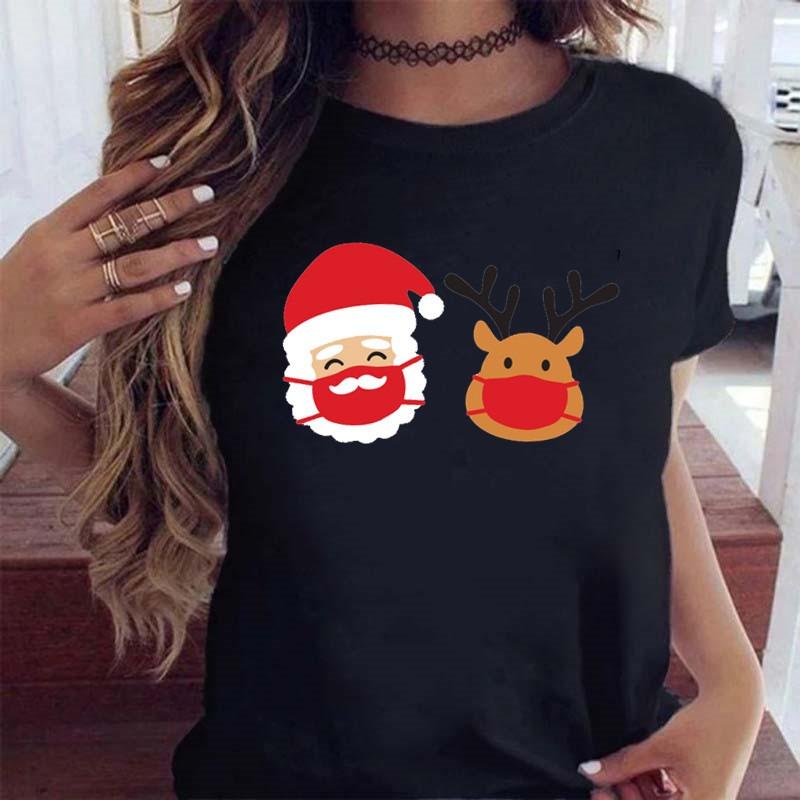Merry Christmas Santa Leopard Plaid Tree Print Womens TShirt Casual Short Sleeve Top For Holiday Party Enthusiasts