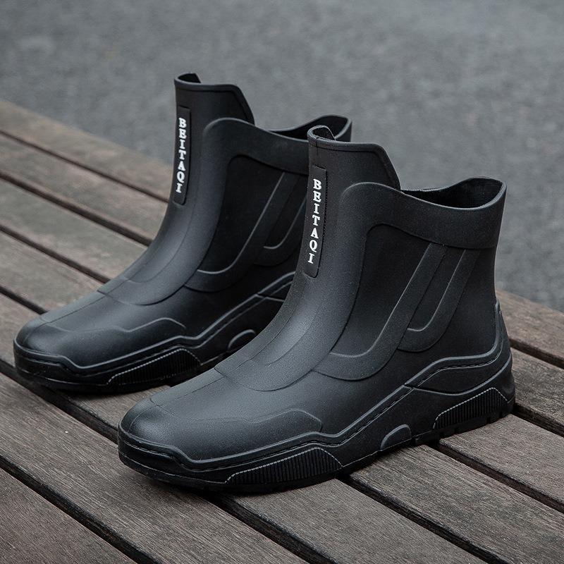 Fashion Rain Shoes Men's Non-slip Waterproof Shoes Kitchen Women's Rubber Shoes Car Wash Wear-resistant Water Boots Fleece Warm Short Rain Boots