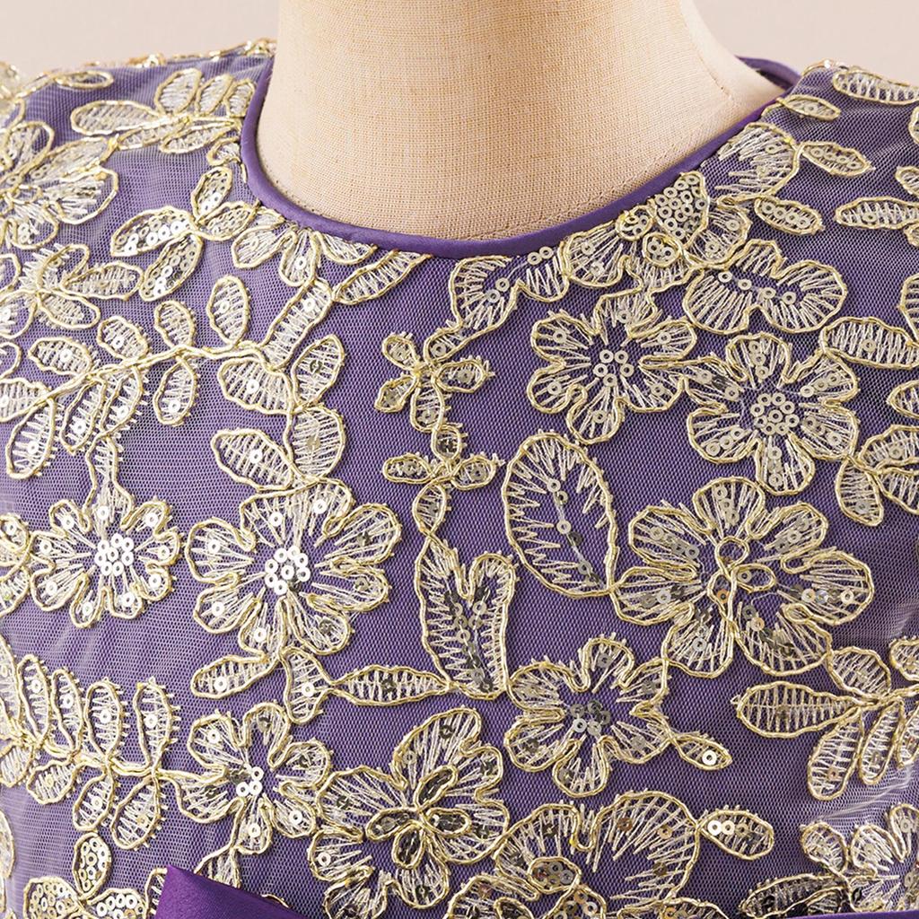 2025 Girls' Rhinestone Princess Dress with Puff Sleeves and Mesh Skirt for Holiday Performance