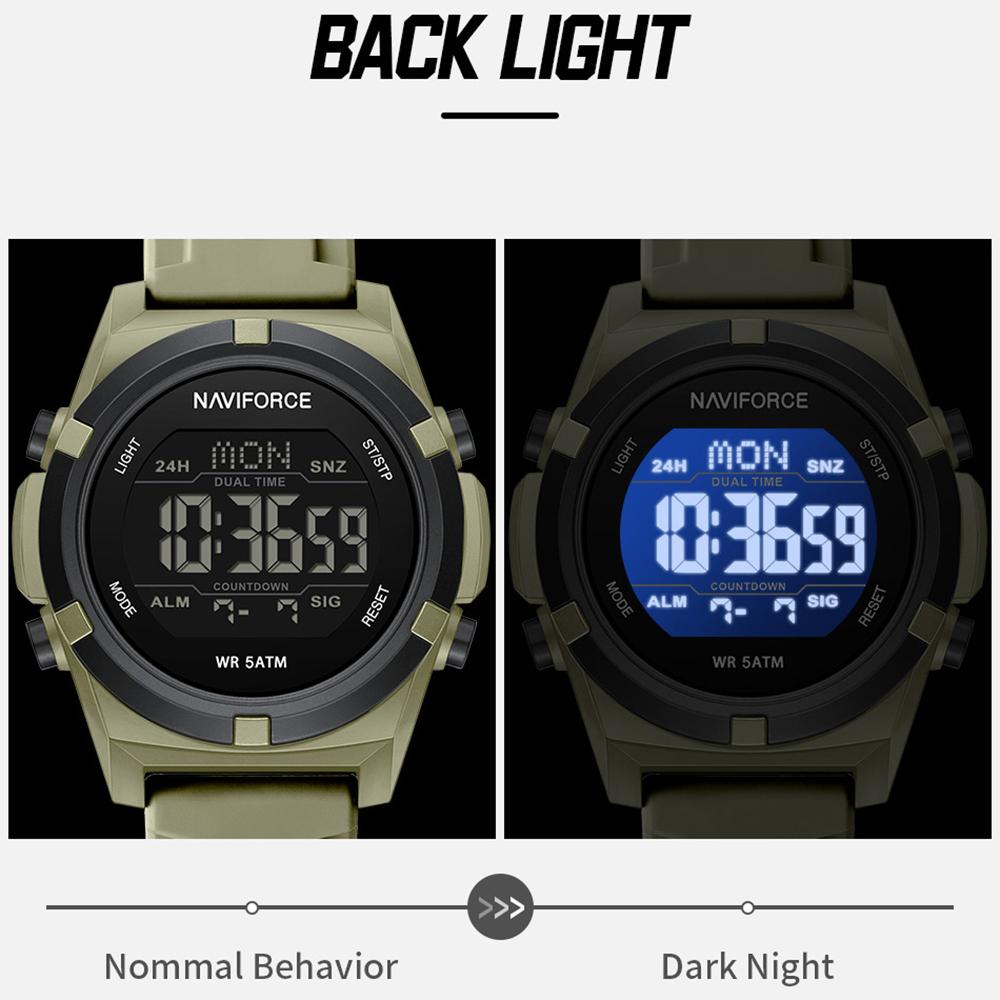 NAVIFORCE Digital Men Boy Watch Outdoor Alarm Chronograph Silicone Strap Waterproof Night Pattern Men Boy Casual Watch Gift NF7127
