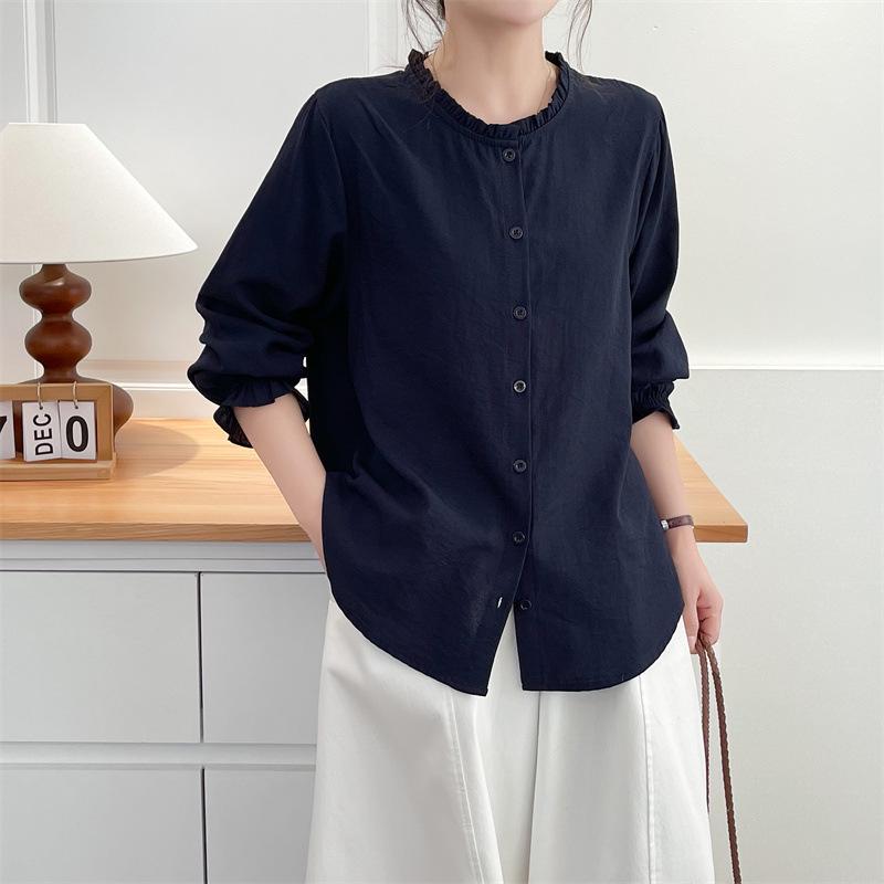 2026 Spring Plus Size Elegant Long Sleeve Shirt with Ruffle Collar