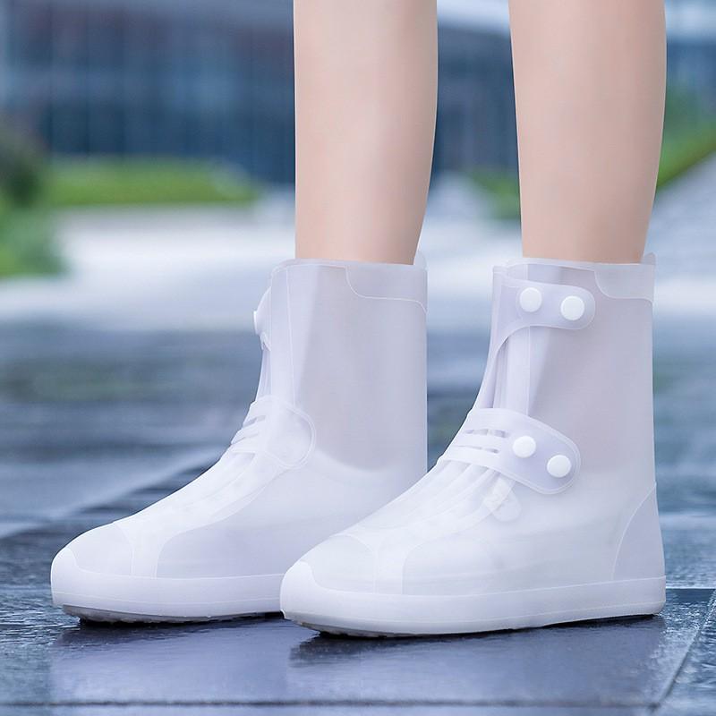 1 Pair Dual-Tone Waterproof Shoe Covers - Washable, Non-Slip with Secure Button Closure, Durable Rubber Rain Boots for Outdoor Activities