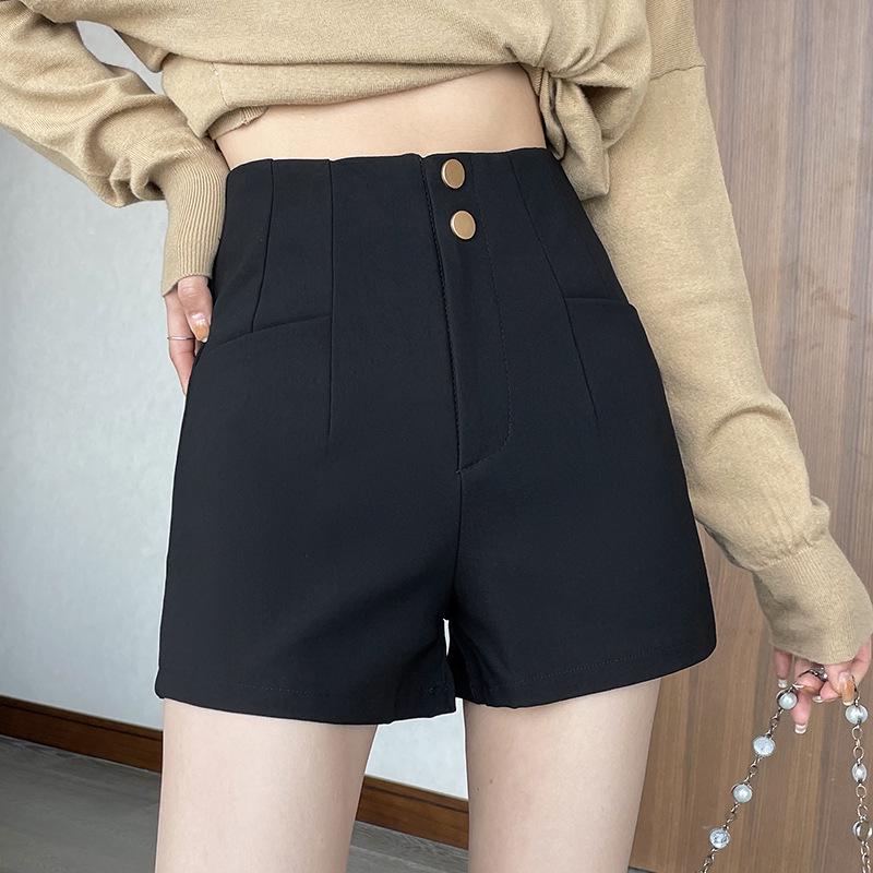 Damskie 2024 Czarne Szorty A-Line z Wysokim Stanem Wyszczuplające - Letnia Wszechstronna Moda Casual