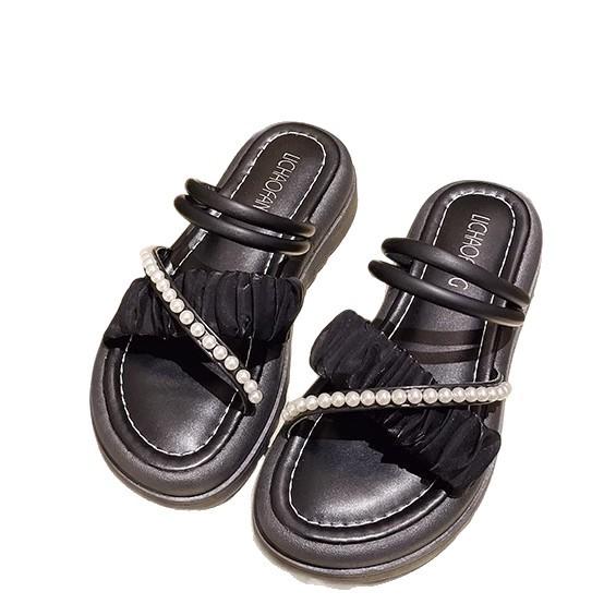 Stepping on shit sandals female summer 2025 new muffin heel shoe lift fairy wind thick sole two wear sandals soft sole half drag