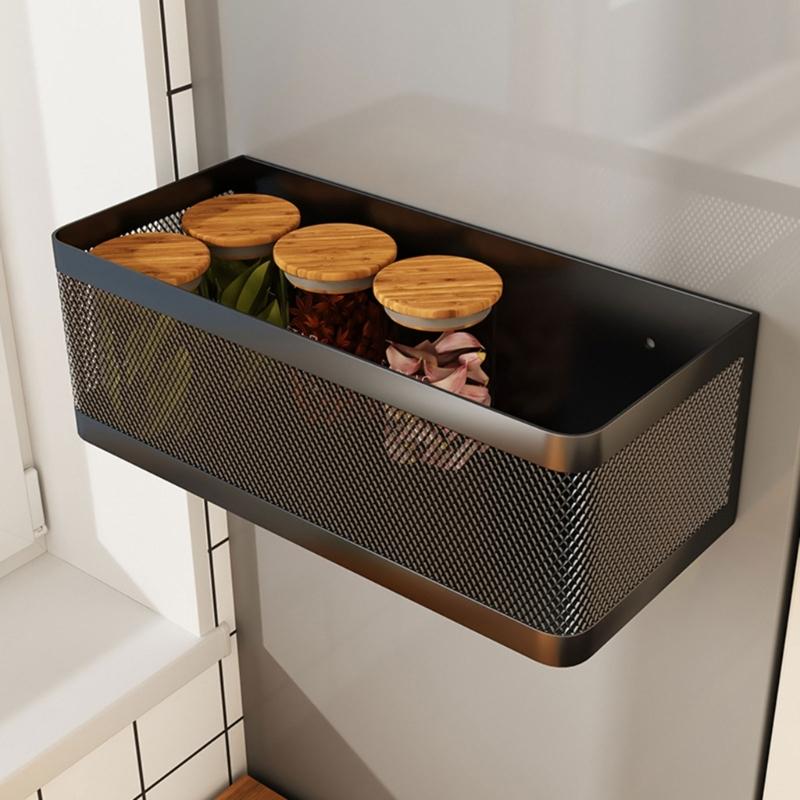 Magnetic Refrigerator Side Storage Basket Carbon Steel Condiments Storing Rack Convenient Metal Spices Bottle Holder