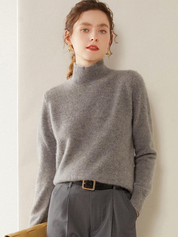 Women's Slimming Cashmere Sweater: Autumn/Winter Loose Knit Base Layer with Half-High Neck