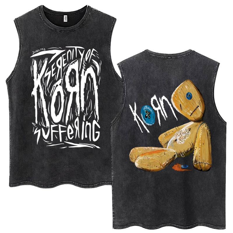Washed Korn Follow The Leader Vintage Tanktops Metall Gothic Rockband Ärmellose T-Shirts Herren Damen Baumwolle Oversized T-Shirts XL black
