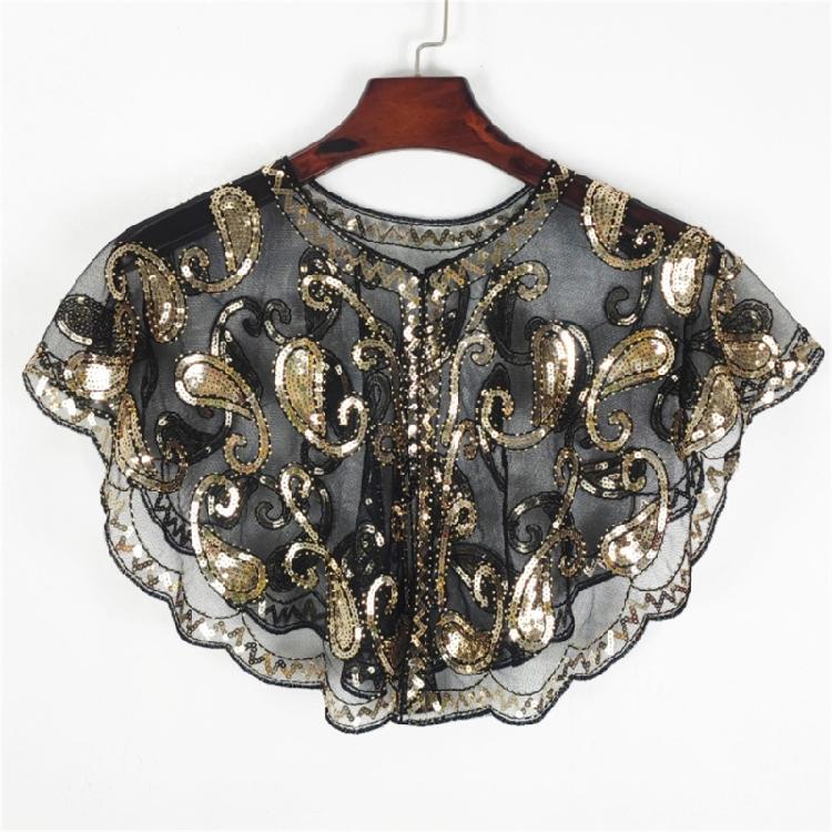 Short Mesh Shawl For Formal Clothes Feature Secure Sequins Detail Soft Polyester Cover Up Easy To Fold And Carry