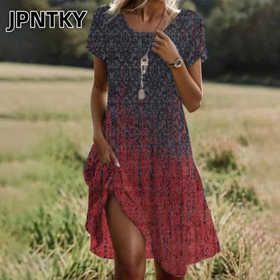 JPNTKY Damenmode Sommer Frühling Kurzarm Rundhals Freizeitkleider