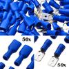 100Pcs Bagged Blue Fully Insulated Cold Press Terminals Spade Electrical Wire Connectors