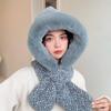 Winter Plush Hat With Scarf For Adults Pure Color Cozy Windproof Korean Style