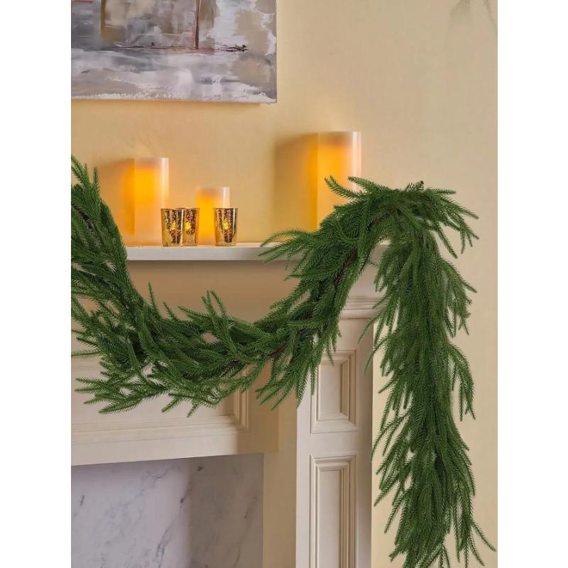 180CM 6FT Artificial Plants Norfolk Pine Garlands Real Touch Winter Pine Green Garland Wall Indoor Outdoor Christmas Decoration