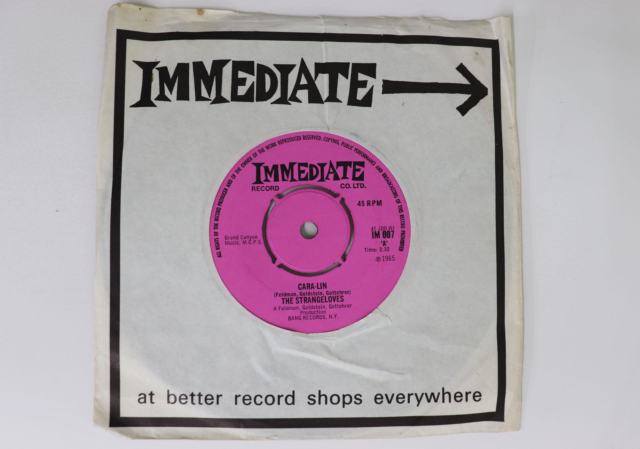 

7inch Record STRANGELOVES - Cara-lin / (Roll On) Mississippi IM007 IMMEDIATE 1965 UK Rock Used