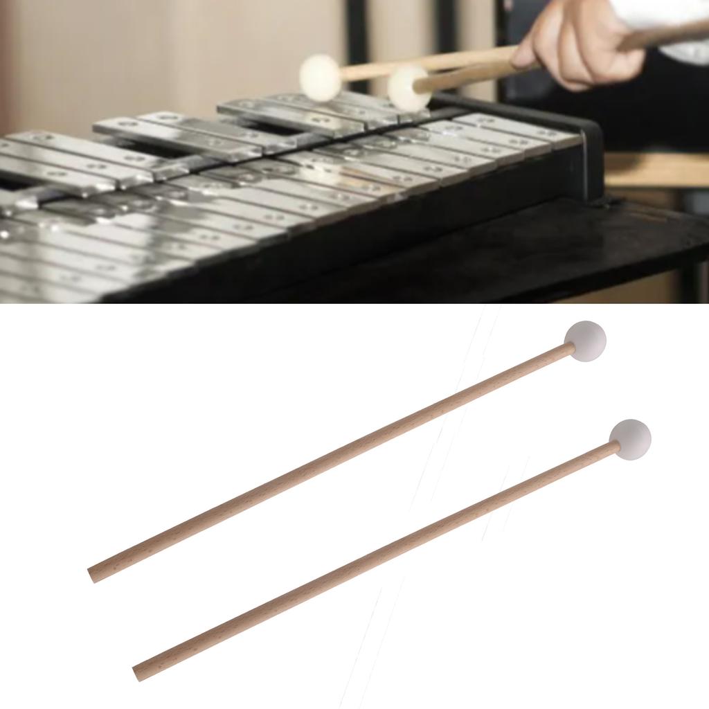 Marimba Keyboard Mallets Rubber Heads Wood Glockenspiel Chime Sticks for Xylophone Marimba Harp White
