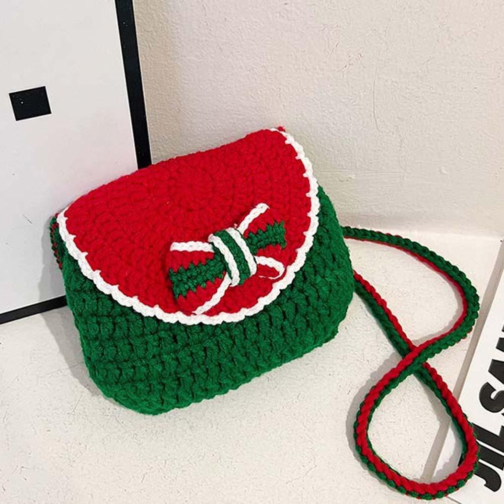 Elk Deer Woven Square Pouch Bow Contrasting Colors Purse Portable Christmas Crossbody Bag  Kids