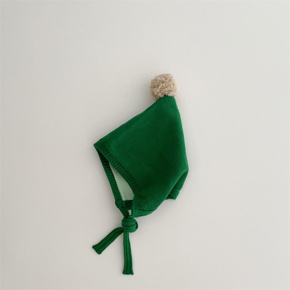 

Thickned Pom Baby Hat Knit Toddler Bonnet Cap Fashion Triangle Hat зелений