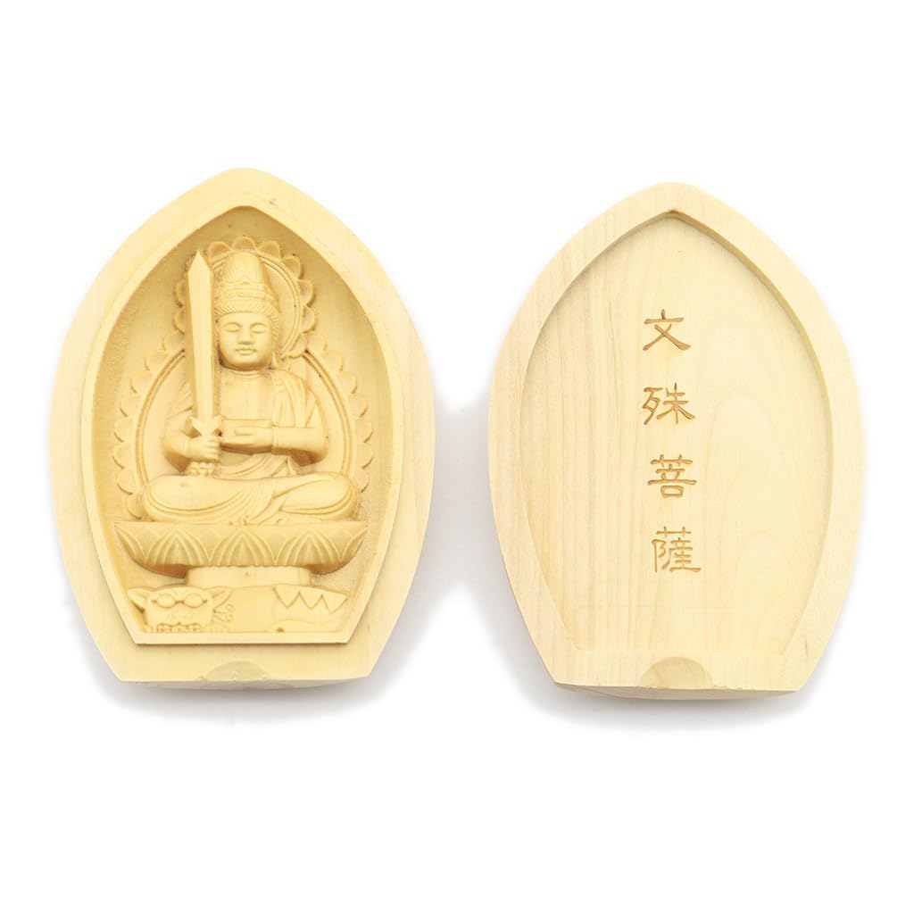 

special Buddhist statue Manjusri Bodhisattva incense holder Buddha Guardian deity Year of the Rabbit width boxwood wood carving 17510 Kurita s