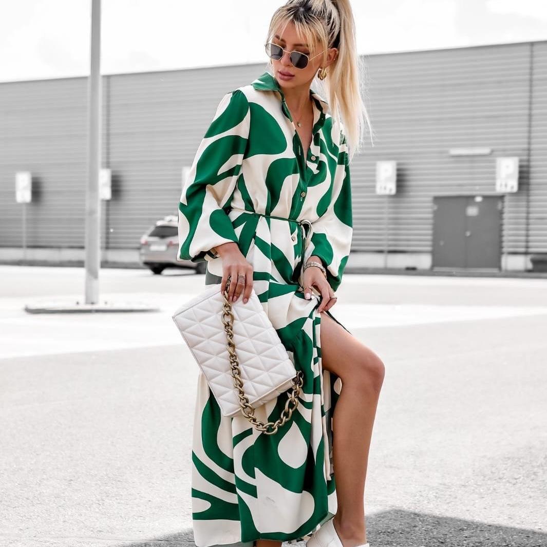 

Летнее платье в полоску с цветочным принтом больших размеров. Летняя тонкая рубашка с длинным рукавом и V-образным вырезом. Модные свободные платья для пляжной вечеринки. Ночная рубашка S-3XL. L зелёный