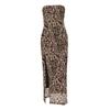 Women's Summer Leopard Print Sexy Strapless One Neck Side Slit Evening Dresses