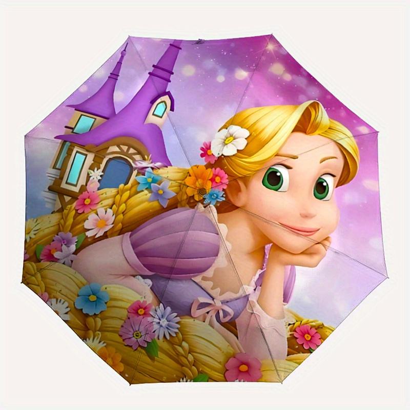 1pc Princess Rapunzel's Flower Basket: Automatic Opening/Closing Umbrella with Portable Tri-Fold Design, 8-Bone Iron Frame, Outdoor Umbrella