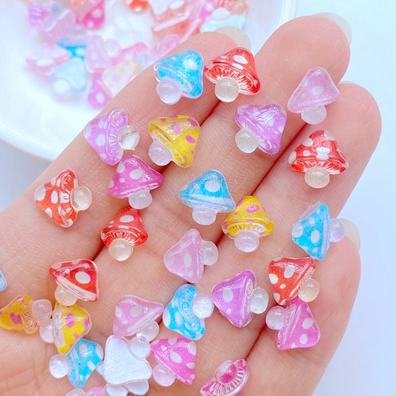 50Pcs New Cute Mini 9mm Mushroom Flat Back Resin Nail Enhancement Jewelry Craft Decoration Accessorie