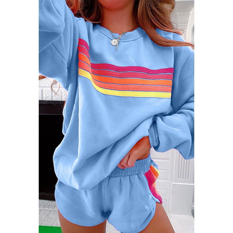Relaxed Female Pullover Set With Color Block Pattern For Autumn Winter Casual Wear