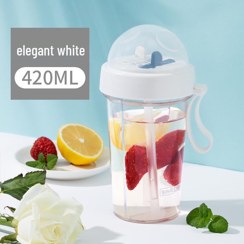 

Large Capacity Fruit Tea Double Straw Sports Bottle - Ideal for Couples & Students 420ml белый