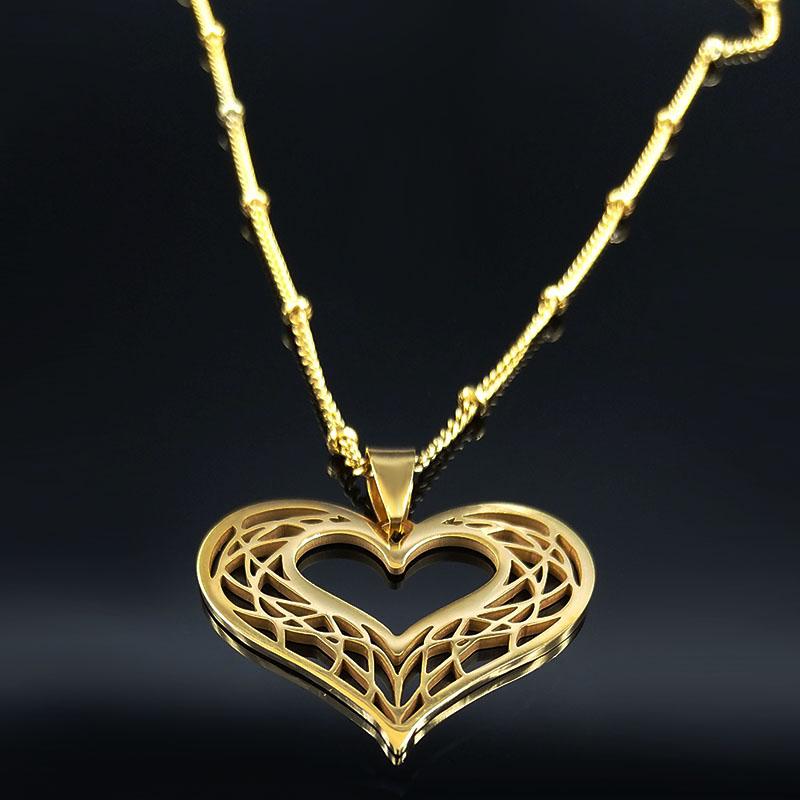 Heart Stainless Steel Necklace Women Gold Color Love Necklaces Jewelry Valentine's Day Gift Inoxidable Joyeria Mujer N619S01