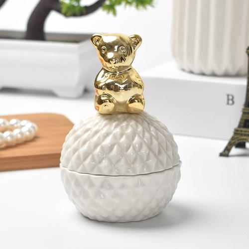 European Ceramic White Storage Jar Golden Animal Jewelry Box Household Round Candy Small Object Storage Jar Exquisite Decoration
