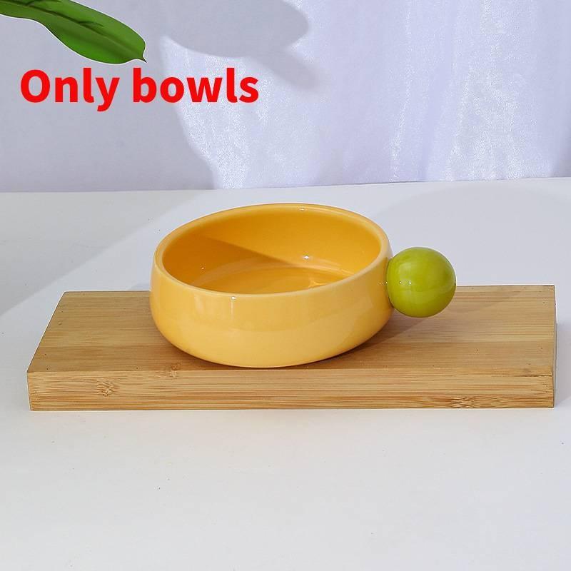 

Pet Food Bowl Ceramic Double Dish With Large Capacity For Cats And Dogs Yellow Single