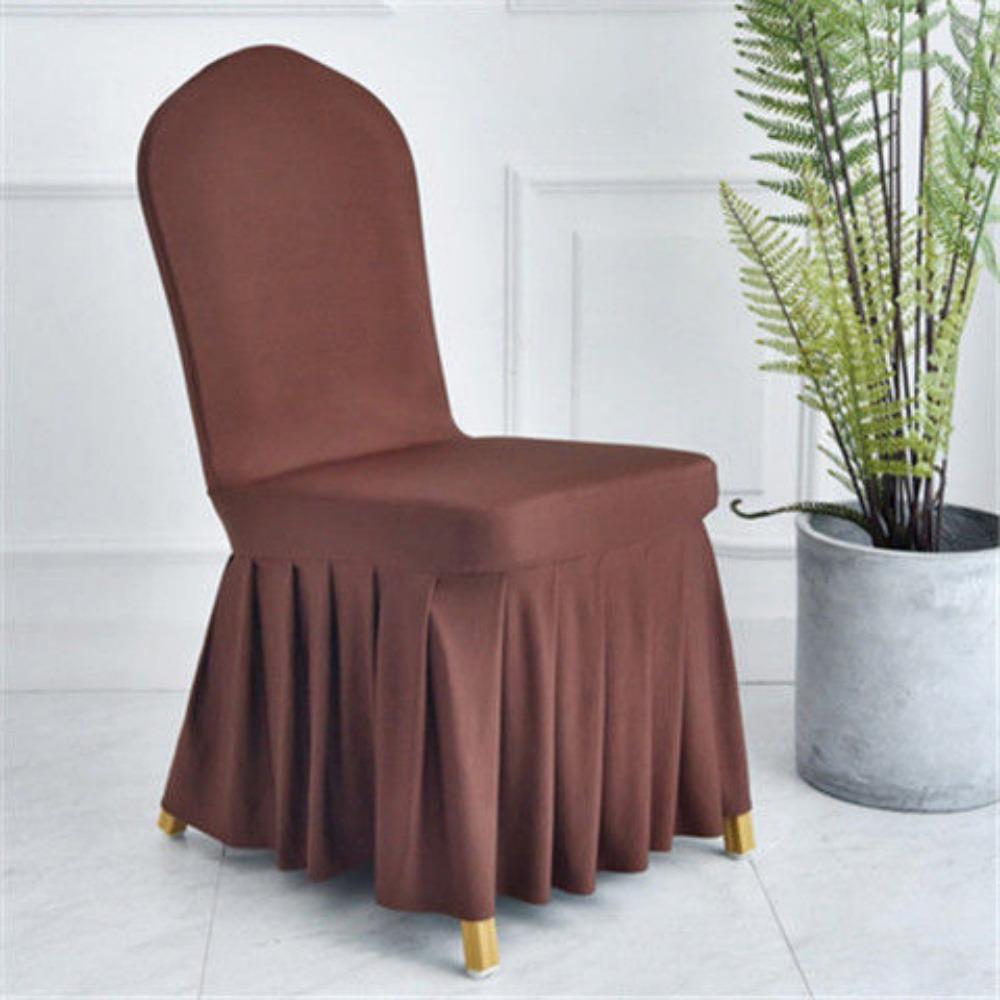 Pure Color Pleated Skirted Chair Cover Full Wrap Removable Seat Cover Dustproof Washable Elastic Chair Cover