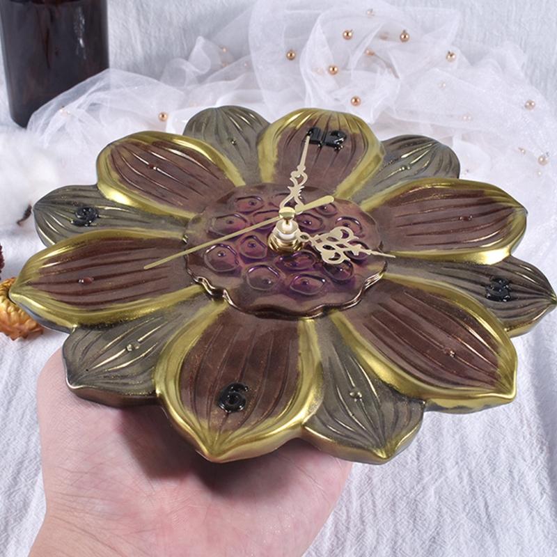 Personalized Handmade Lotus Clock Silicone Mold Movement Mechanism Resin Epoxy DIY for Office Home Decoration Supplies