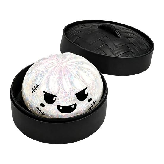 Soft Squeeze Toys Halloween Stress Relief Dumpling Toy with Steamer Glitter Ball Fidget Toy Anxiety Relieving Steamed Bun for Holiday Gift