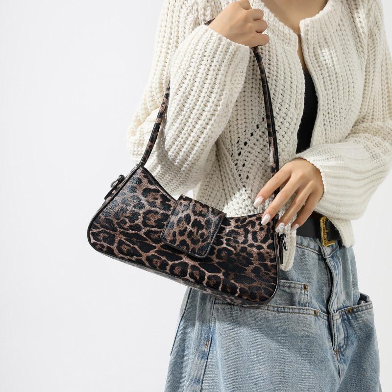 French Style Underarm Bag For Women Brown Black Leopard Handbag Clutch Bag Female Vintage PU Leather Crossbody Bags Versatile