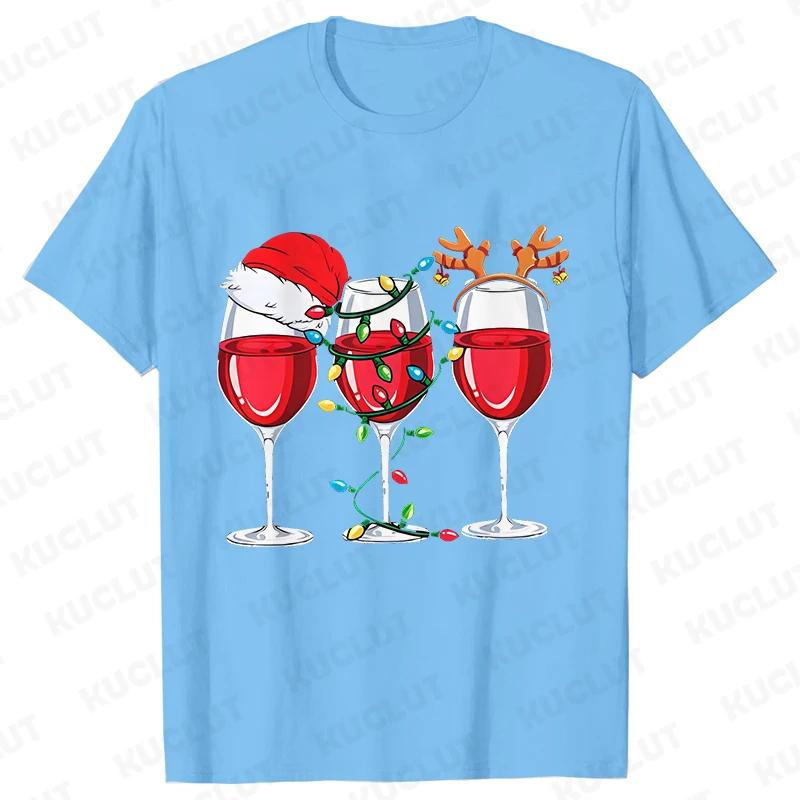 Christmas Wine T Shirts for Women Clothing Funny Cartoon Tshirts Kawaii Fashion Tshirt Korean Female Tops Christmas Wine Tees