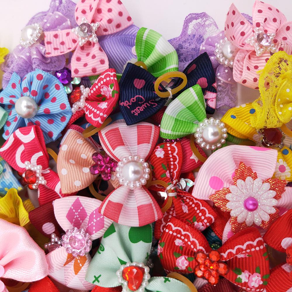10pcs/set Cute Pet Dog Bows Ball Hair Accessories Grooming Mixed Patterns with Rubber Bands Pet Dog Headwear Pet Supplies