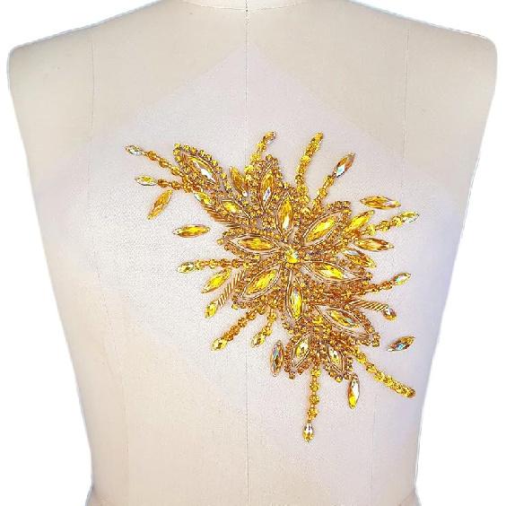 Exquisite Uniquely Pure Handmade AB Colour Bright Crystal Patches Sew-on Rhinestones Applique with Stones Sequins Beads for Wedding Dress DIY Manual