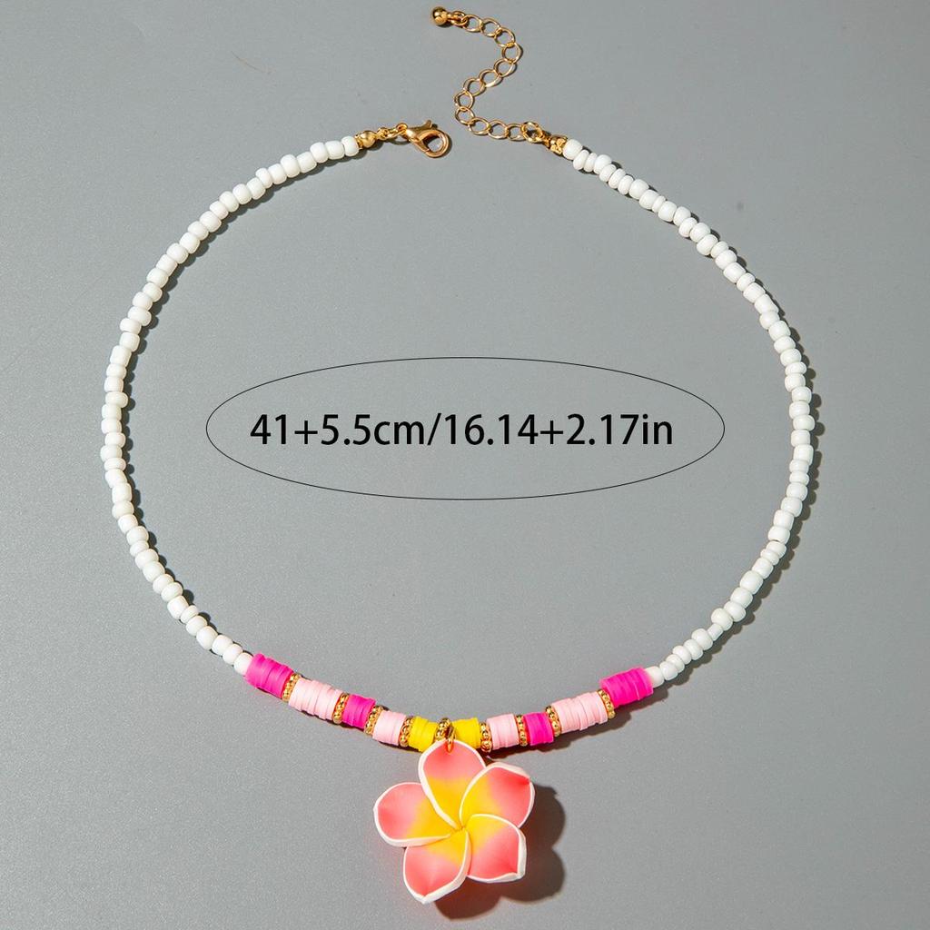 Modische Süße Hawaiianische Stil Bunte Weiche Keramik Ei Blume CCB Anhänger Halskette für Damen Personalisierte Strandurlaubsstil Halskette