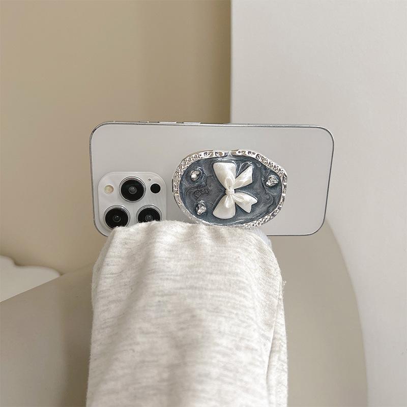 Bow Flower Luck Rhinestone Mobile Phone Airbag Bracket Back Sticker Retractable Portable Desktop Wind Support Frame