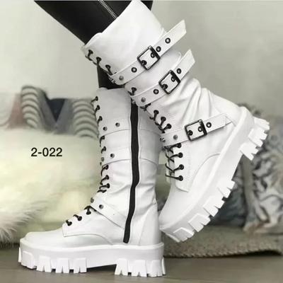 Women's New High Waisted Belt Buckle Lace Up Side Zipper Boots 2024 Winter Outdoor Anti Slip High-quality Fashion Women's Boots