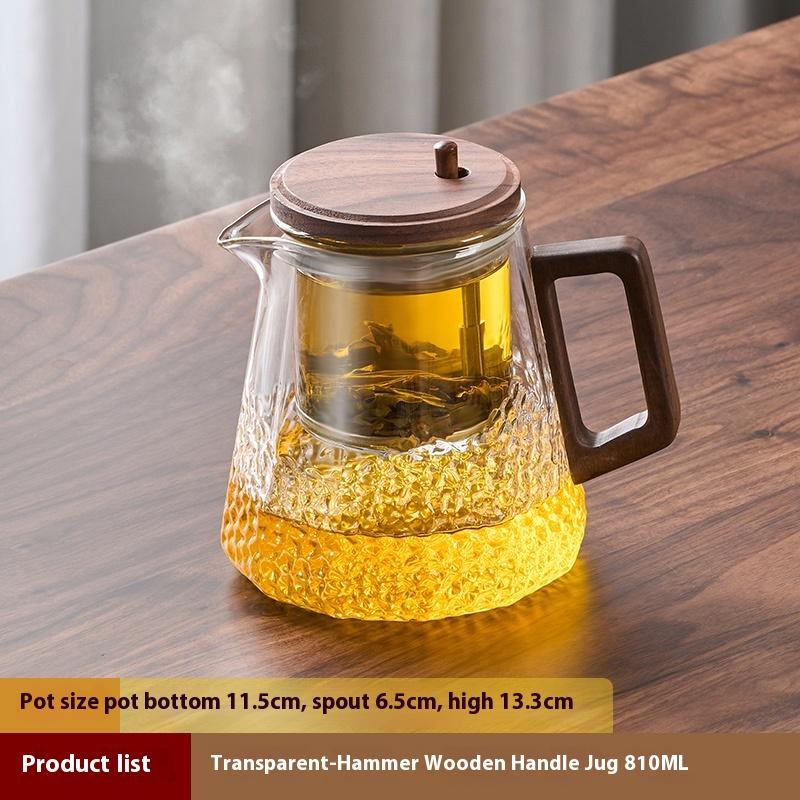 GIANXI 590ML Magnetic Lid Wooden Handle Teapot For Tea Transparent Tea Infuser Teapot Separation Filter Puer Tea Brewing Kettle