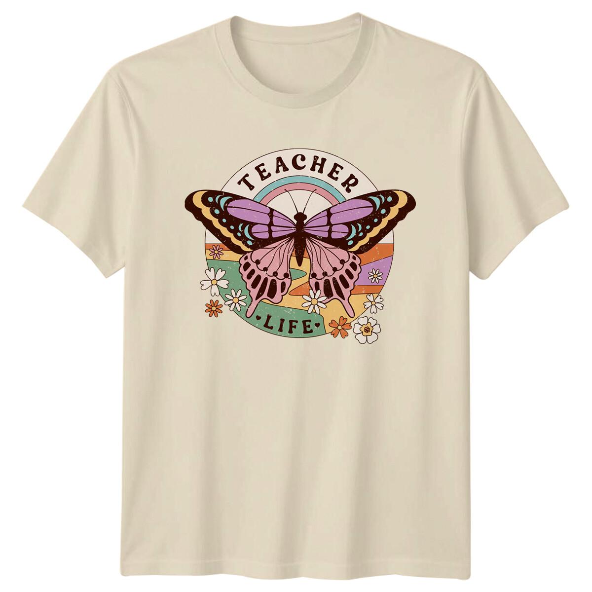 Teacher Life Butterfly T-Shirt Vintage Style Teacher Appreciation Gift -a XXXXL