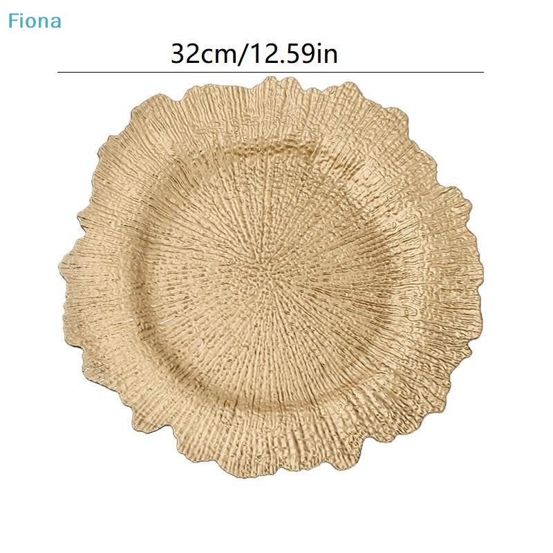12,59" Goldene Gedeckplatten mit floralem Riffmuster, runde Kunststoff-Gedeckplatten mit gerüschtem Rand, Abendessen für Dinner, Hochzeitsfeier-Dekoration