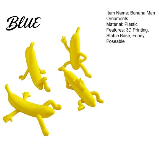 Funny Banana Man Collectibles 4PCS Figurine 3D Printed Character Desktop Desk Accessories for Office Ornaments Novelty Cute Tabletop Decor Toys Home
