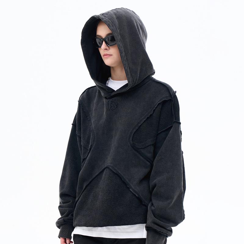 Lan Hai Men's Hooded Sweatshirt | 2025 Autumn/Winter Collection | Trendy Reverse Stitch Design | Solid Color | High Street Style