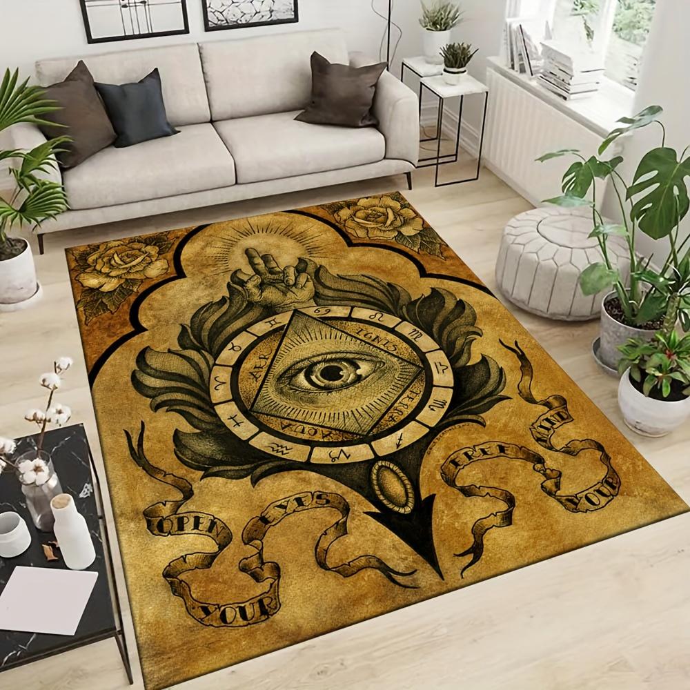 1pc Retro Illuminati Eyes Pattern Carpet, Area Rug For Living Room Bedroom Room Bed Chair Laundry Entryway Corridor Yard Non-slip Outdoor Ca