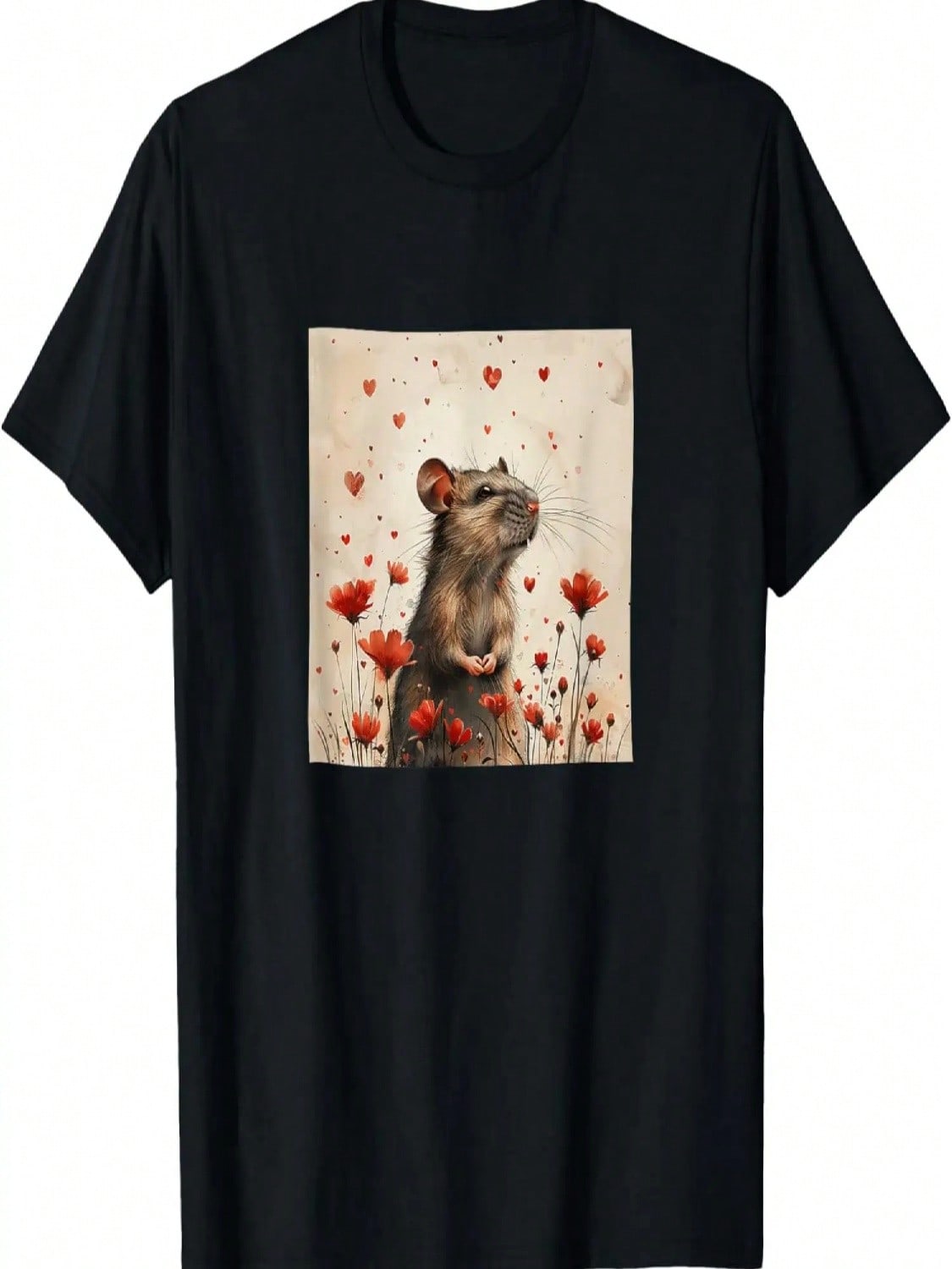 Rat Flowers With Hearts Around Boho Style Graphic T-Shirt S разноцветный