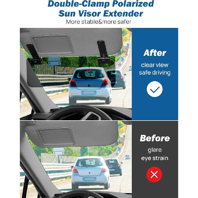 JOYTUTUS Sun Visor Extender for Cars, Polarized Sun Visor Extender Universal Sun Blocker UV400, Adjustable Visor Extension for Car